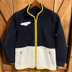 ❄️ Talbots Sherpa Colorblock Blue/White Yellow Trim Sweater Jacket Size S Petite